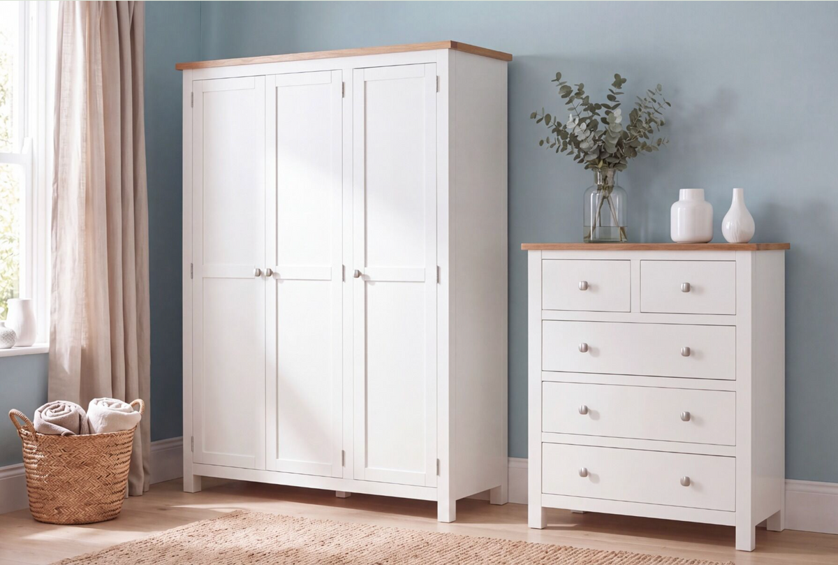 Cambridge 3 Door Wardrobe - Linen/Oak