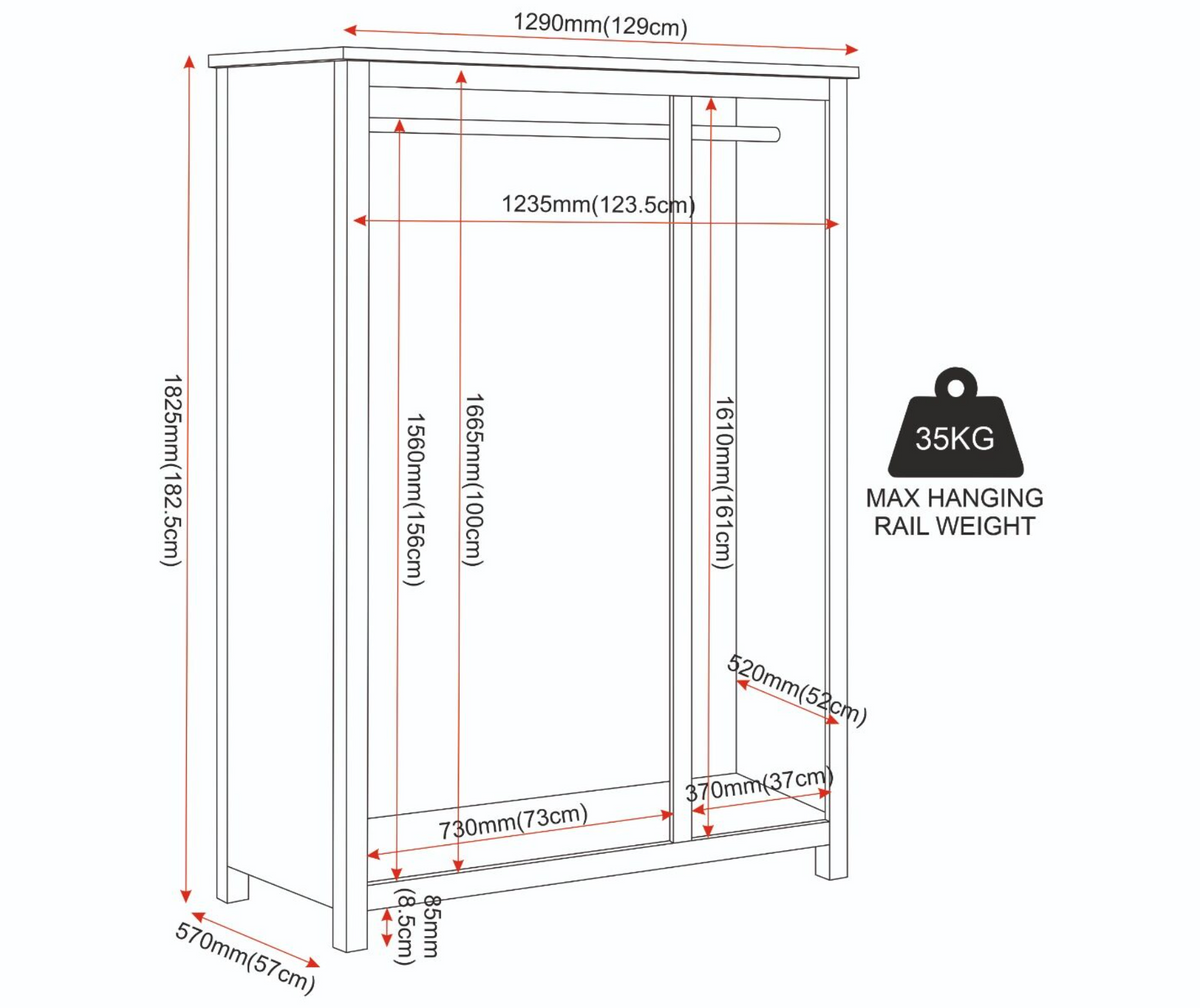 Cambridge 3 Door Wardrobe - Linen/Oak