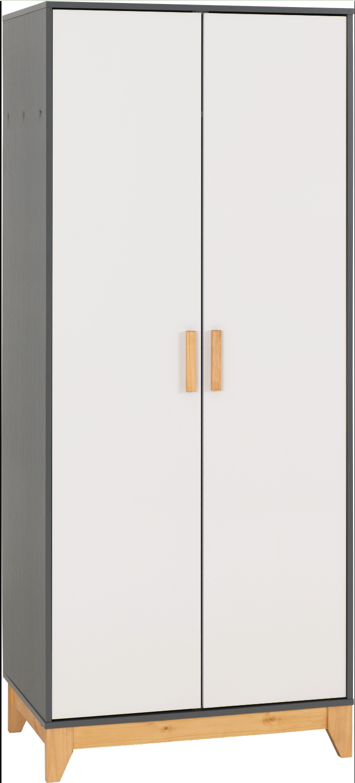 Cleveland 2 Door Wardrobe - White/Grey Metal Effect