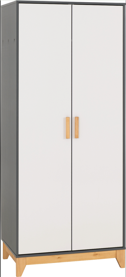Cleveland 2 Door Wardrobe - White/Grey Metal Effect