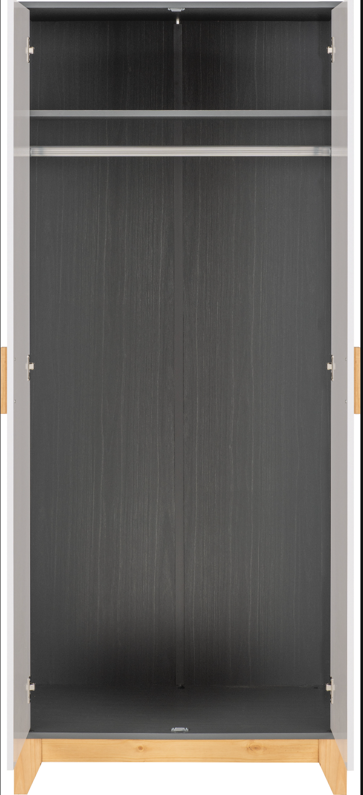Cleveland 2 Door Wardrobe - White/Grey Metal Effect