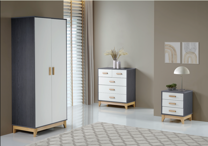 Cleveland 2 Door Wardrobe - White/Grey Metal Effect