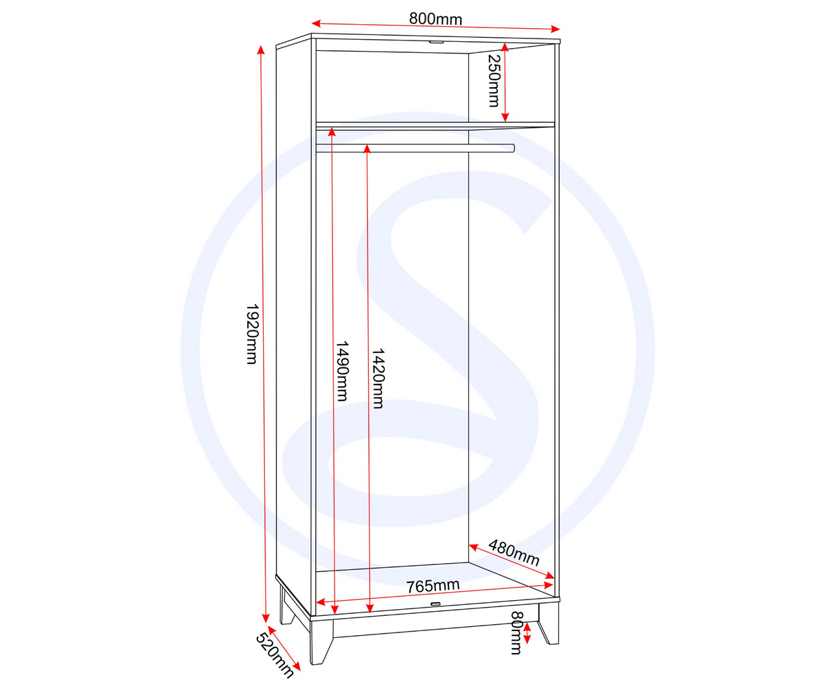 Cleveland 2 Door Wardrobe - White/Grey Metal Effect