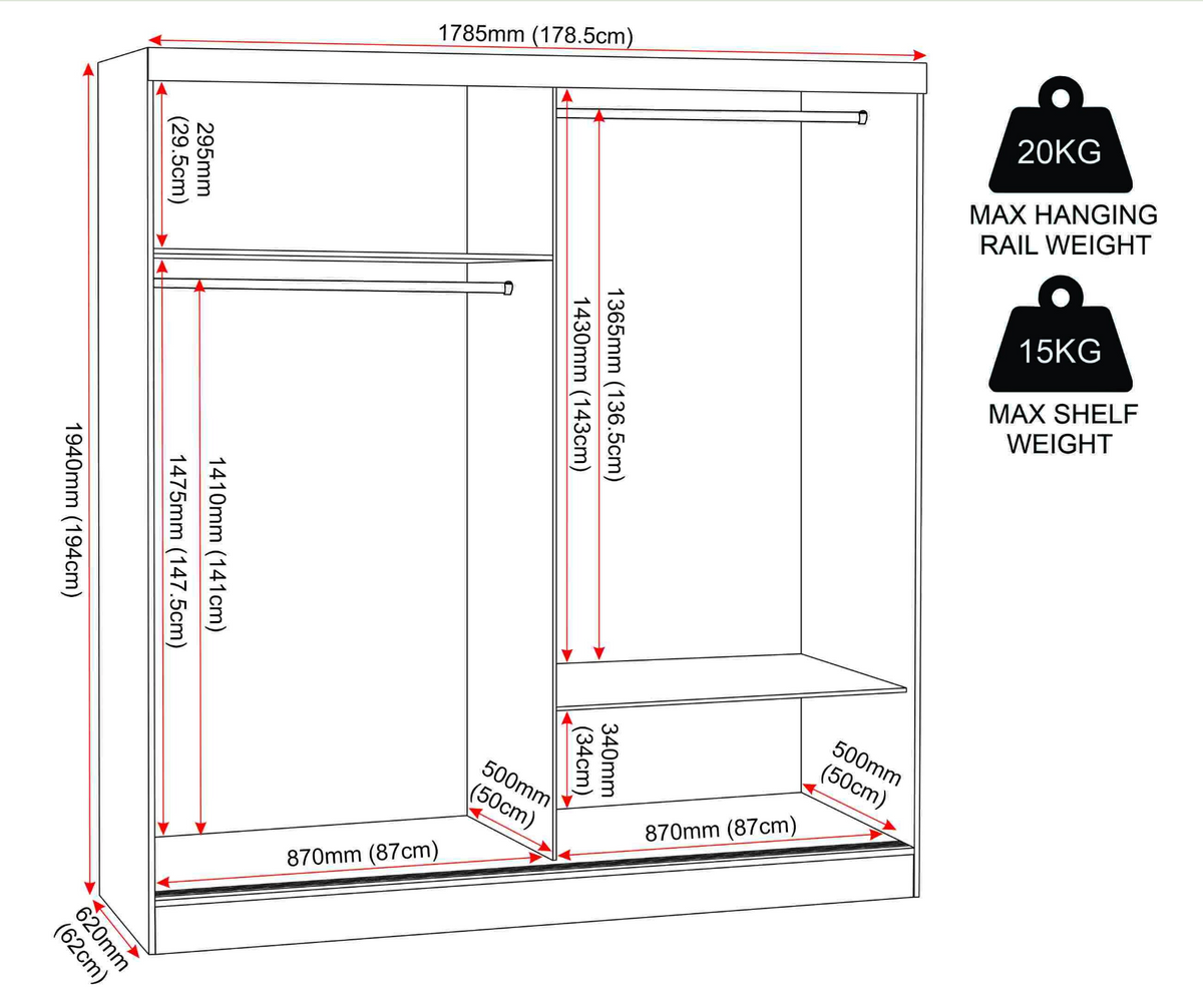 Nevada 2 Door Slider Wardrobe - White Gloss