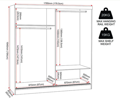 Nevada 2 Door Slider Wardrobe - White Gloss