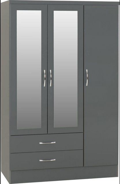 Nevada 3 Door 2 Drawer Wardrobe - Grey Gloss