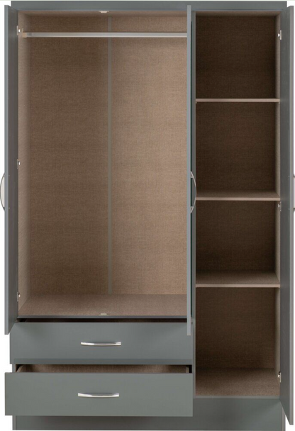Nevada 3 Door 2 Drawer Wardrobe - Grey Gloss