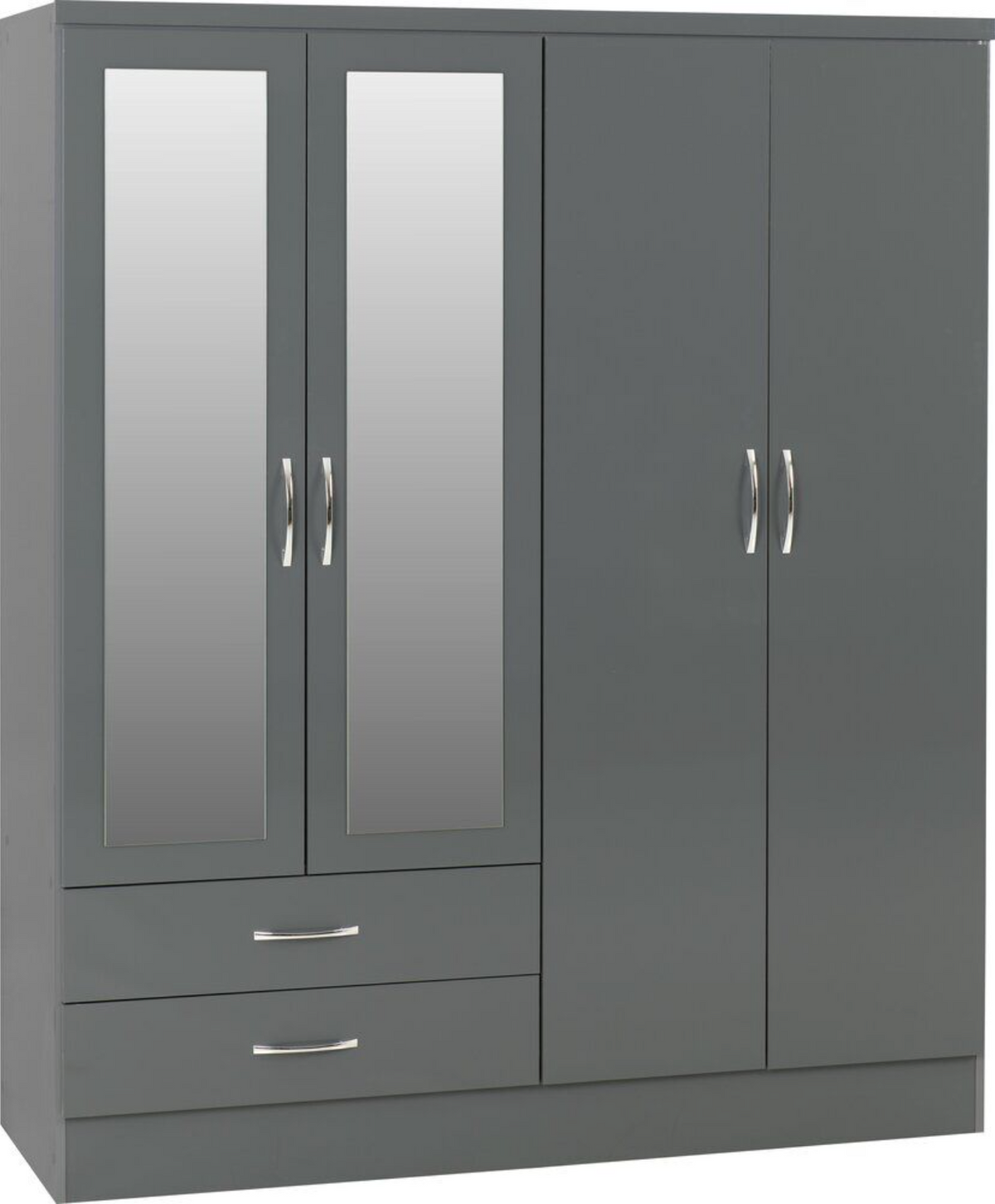 Nevada 4 Door 2 Drawer Wardrobe - Grey Gloss