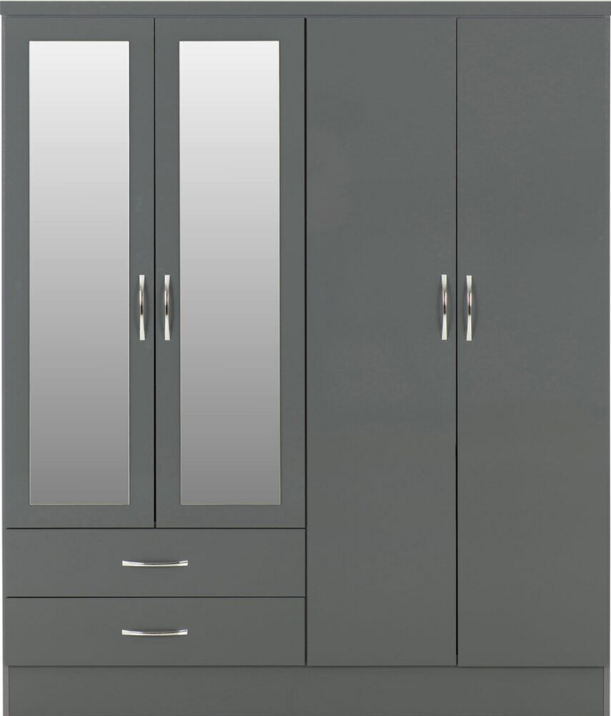 Nevada 4 Door 2 Drawer Wardrobe - Grey Gloss