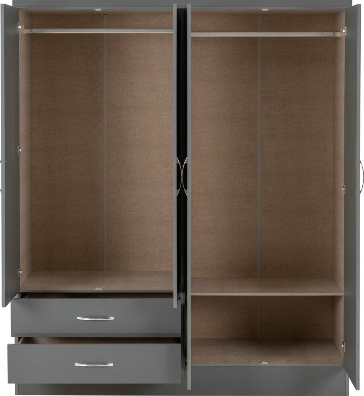 Nevada 4 Door 2 Drawer Wardrobe - Grey Gloss