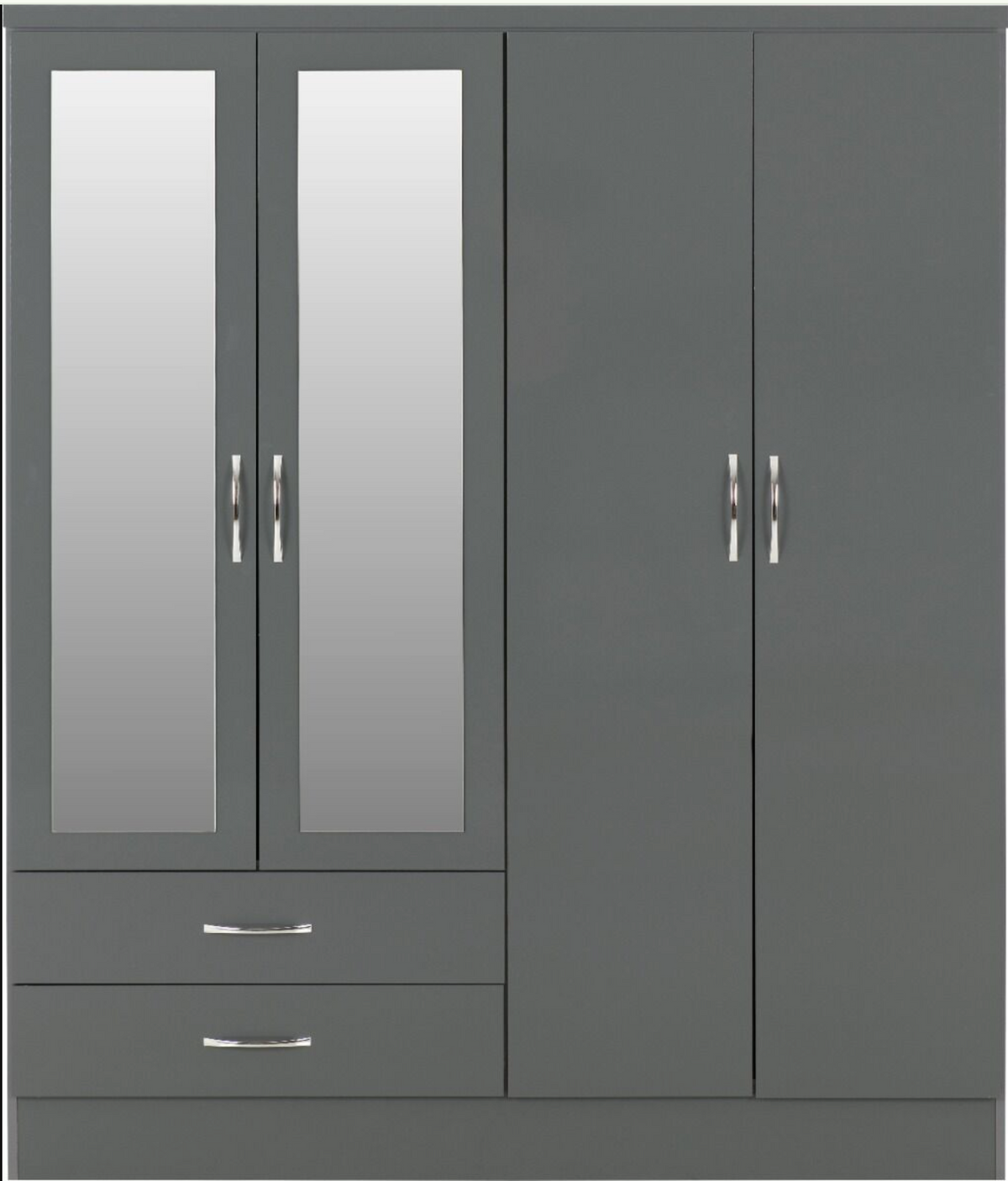 Nevada 4 Door 2 Drawer Wardrobe - Grey Gloss
