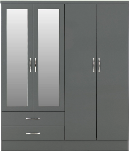 Nevada 4 Door 2 Drawer Wardrobe - Grey Gloss