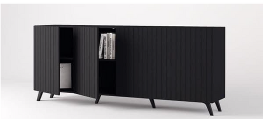 Atlantis Matte Black Wide 4 Door Sideboard
