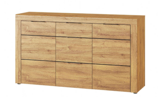 Camar Large Oak Effect 3 Drawer Sideboard