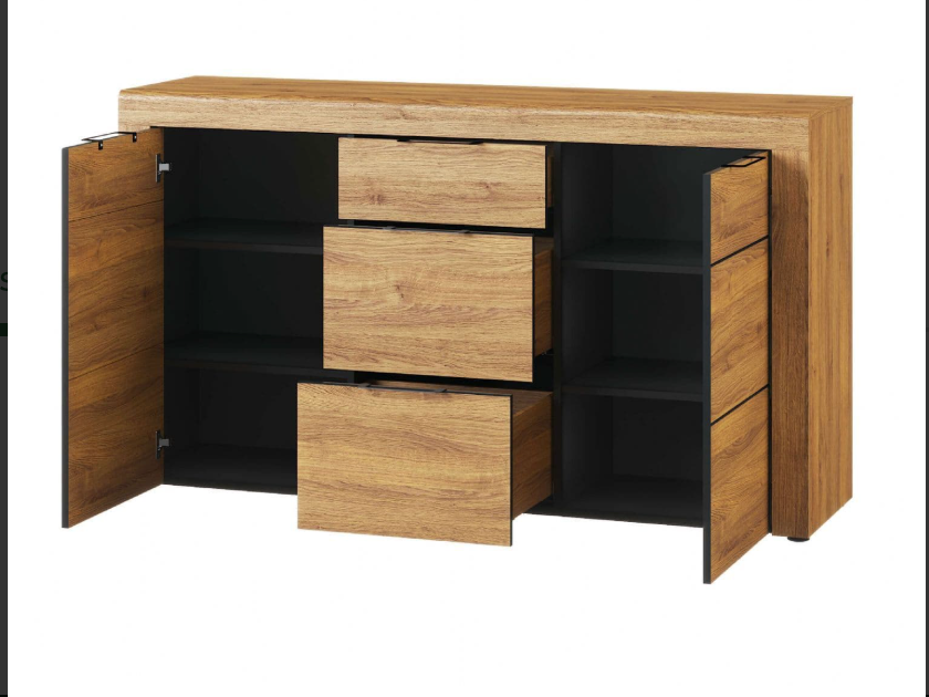 Camar Large Oak Effect 3 Drawer Sideboard