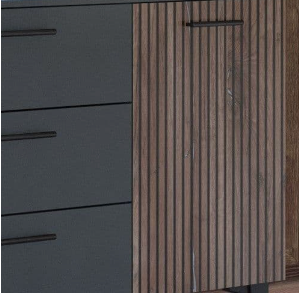 Woodsmith Dark Grey And Slated Rustic Oak Effect Large Wide 2 Door 3 Drawer Sideboard