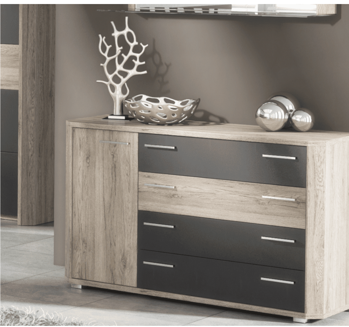 Mocha Dark Brown With Oak Effect Chest Of Drawers Dresser