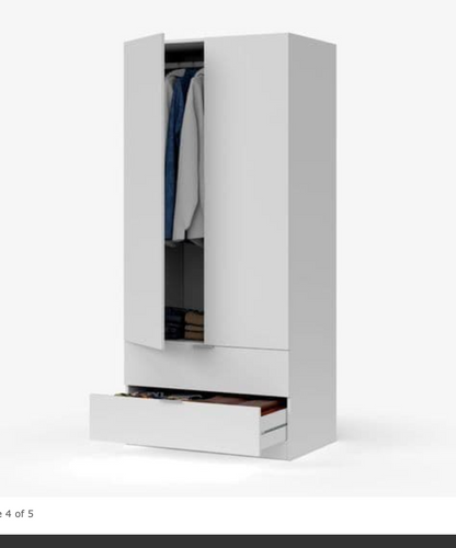 Cairo Artic White Compact 2 Door 2 Drawer Space-Saving Wardrobe
