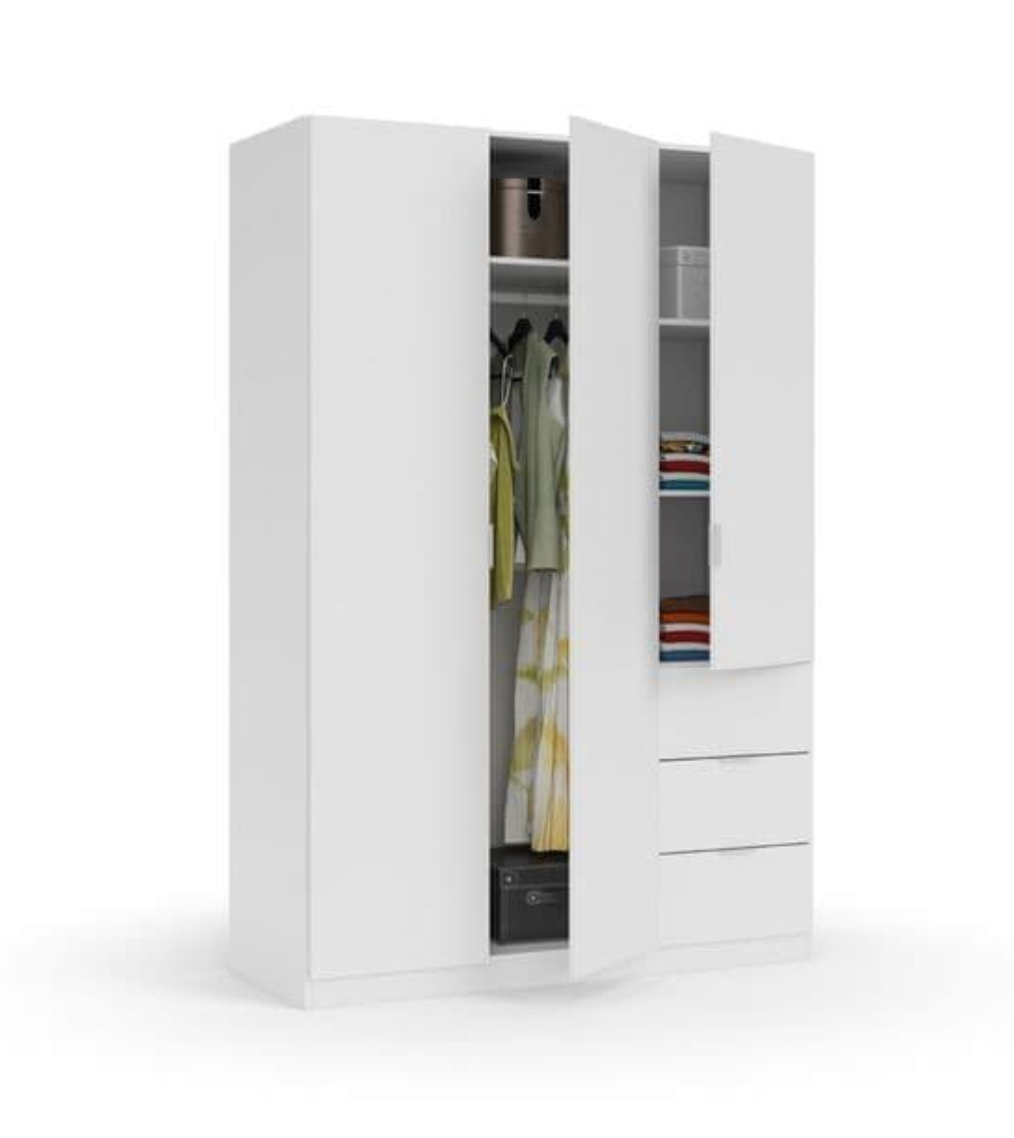 Cairo Artic White Compact 3 Door 3 Drawer Space-Saving 135cm Wardrobe
