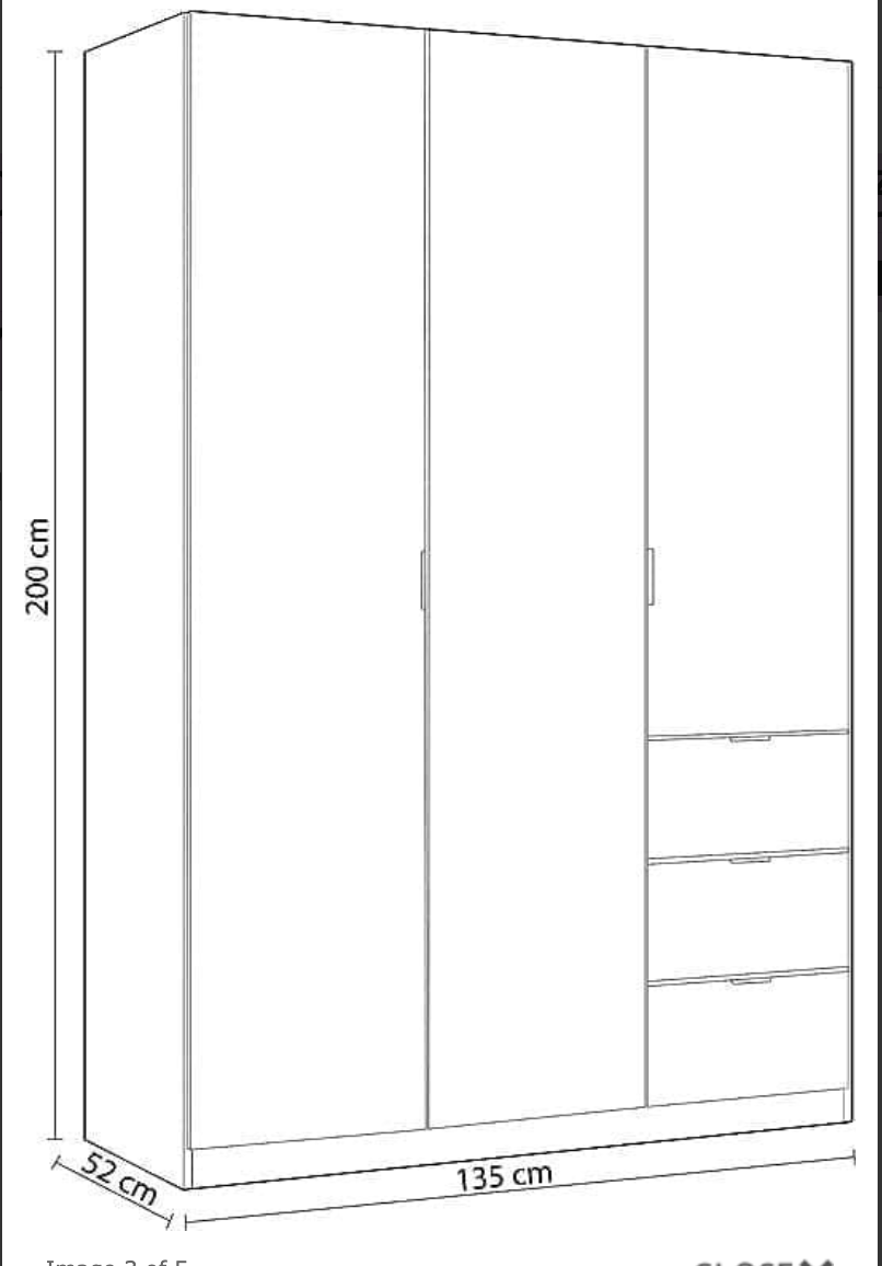 Cairo Artic White Compact 3 Door 3 Drawer Space-Saving 135cm Wardrobe