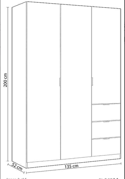 Cairo Artic White Compact 3 Door 3 Drawer Space-Saving 135cm Wardrobe