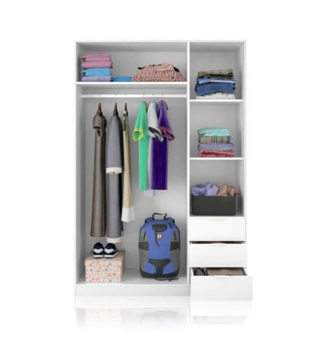 Cairo Artic White Compact 3 Door 3 Drawer Space-Saving 135cm Wardrobe