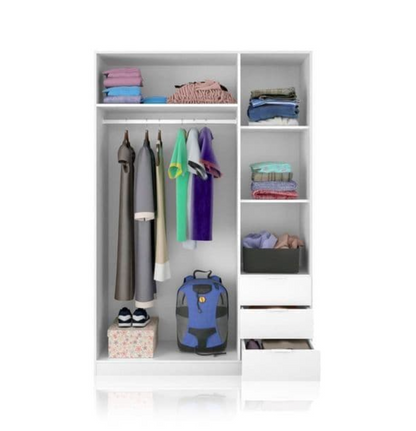 Cairo Artic White Compact 3 Door 3 Drawer Space-Saving 135cm Wardrobe
