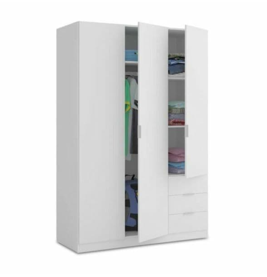 Cairo Artic White Compact 3 Door 3 Drawer Space-Saving 135cm Wardrobe