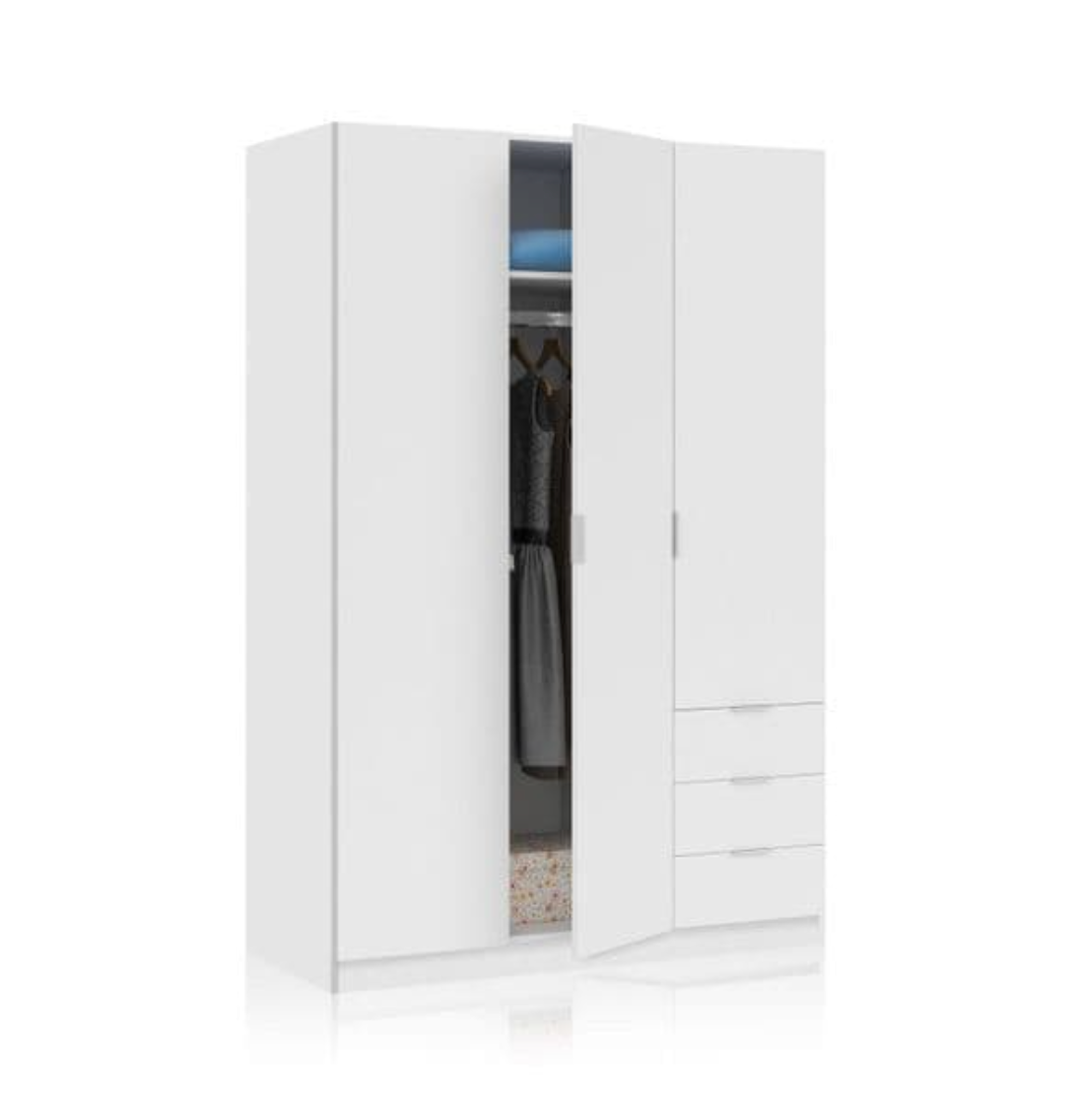 Cairo Artic White Compact 3 Door 3 Drawer Space-Saving 135cm Wardrobe