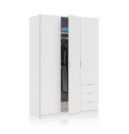 Cairo Artic White Compact 3 Door 3 Drawer Space-Saving 135cm Wardrobe
