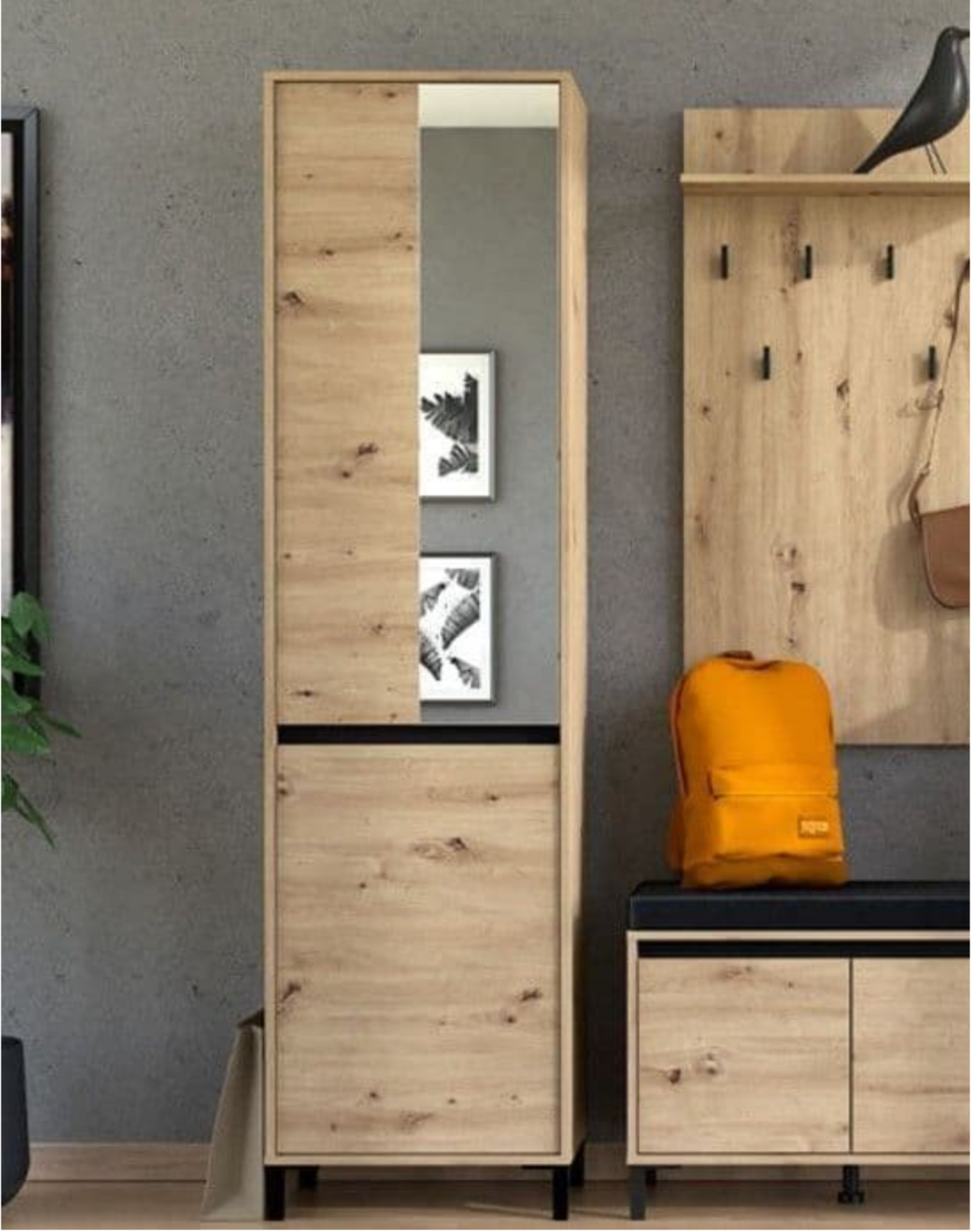 Rosmara Artisan Oak Effect Slim Narrow Shallow Depth Hallway Wardrobe