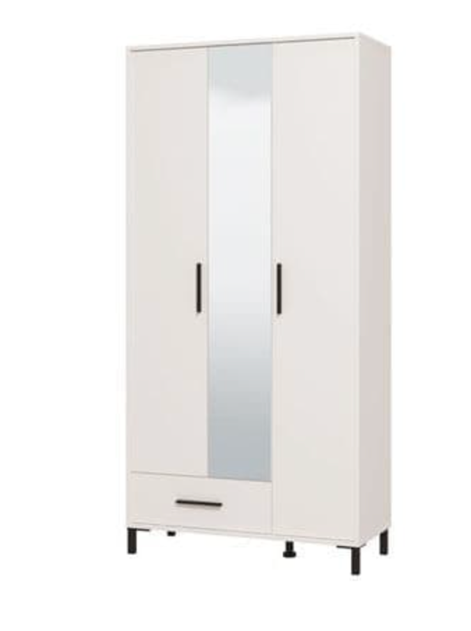 Saltbay White 3 Door Tall Shallow Depth Hallway Mirrored Wardrobe