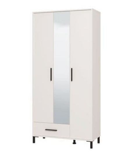 Saltbay White 3 Door Tall Shallow Depth Hallway Mirrored Wardrobe