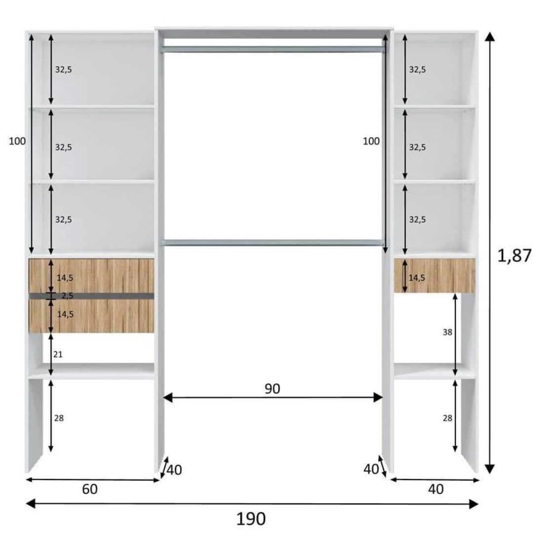 Salvador Natural Oak Effect and White Open Door Wardrobe With Shelves And Rail