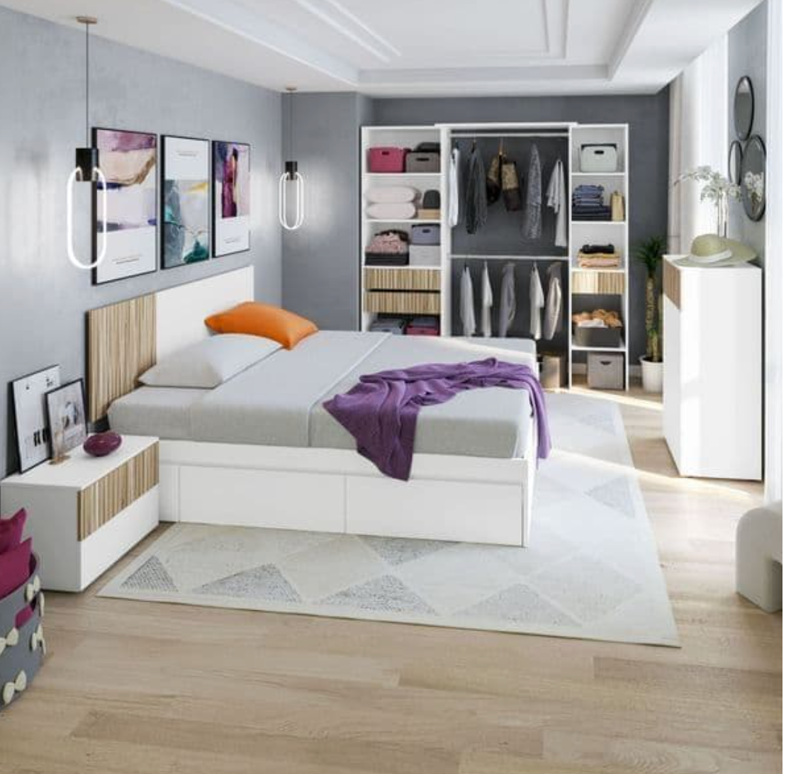 Salvador Natural Oak Effect and White Open Door Wardrobe With Shelves And Rail