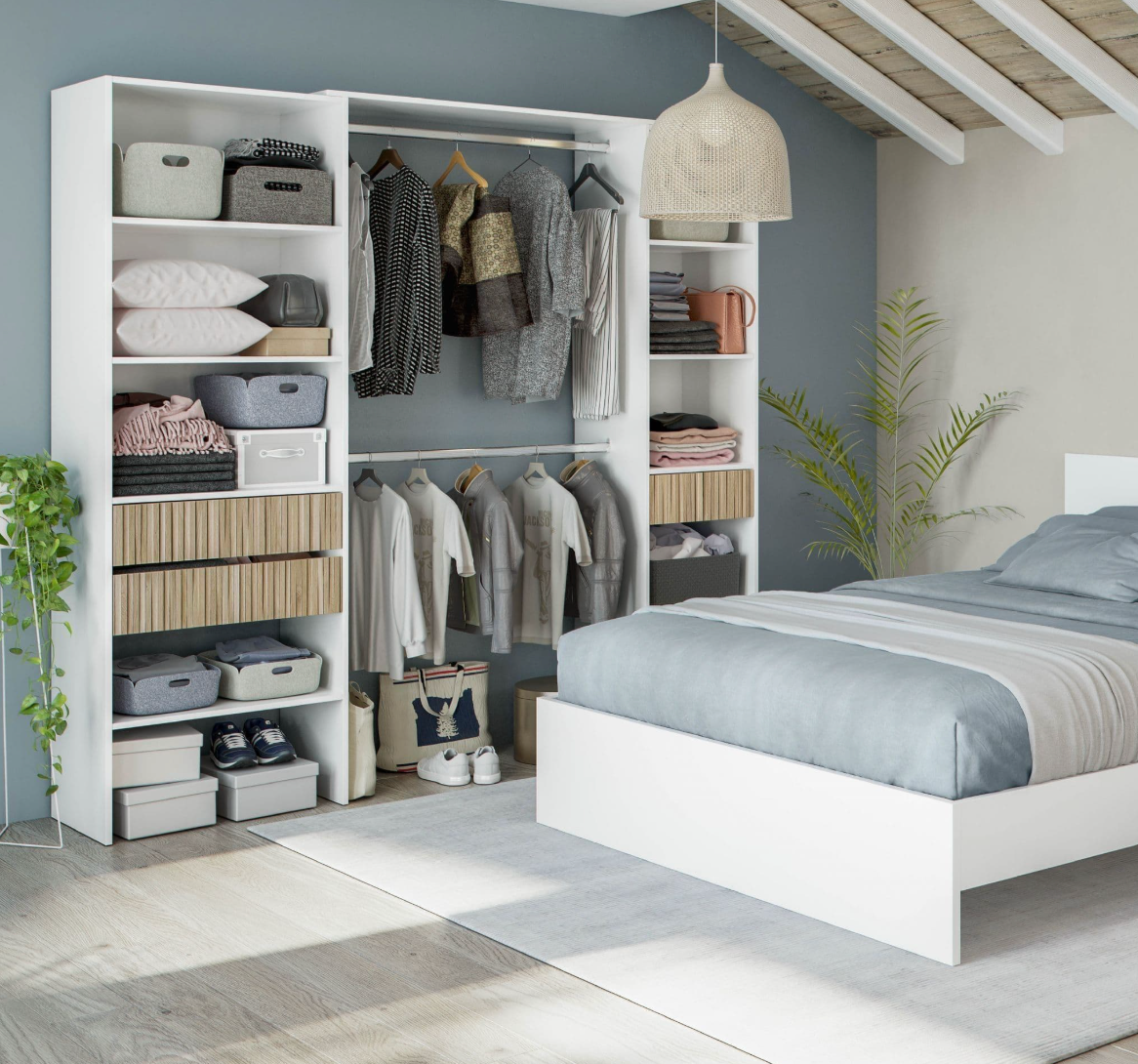 Salvador Natural Oak Effect and White Open Door Wardrobe With Shelves And Rail