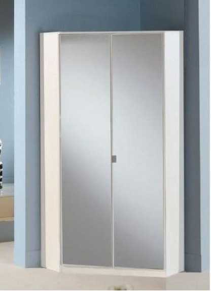 Santino Full Mirrored and White 2 Door Corner Wardrobe
