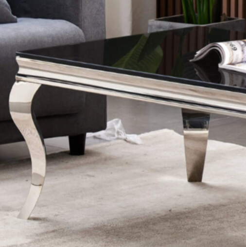 Atlanta Coffee Table Black Glass & Silver Legs