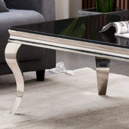 Atlanta Coffee Table Black Glass & Silver Legs