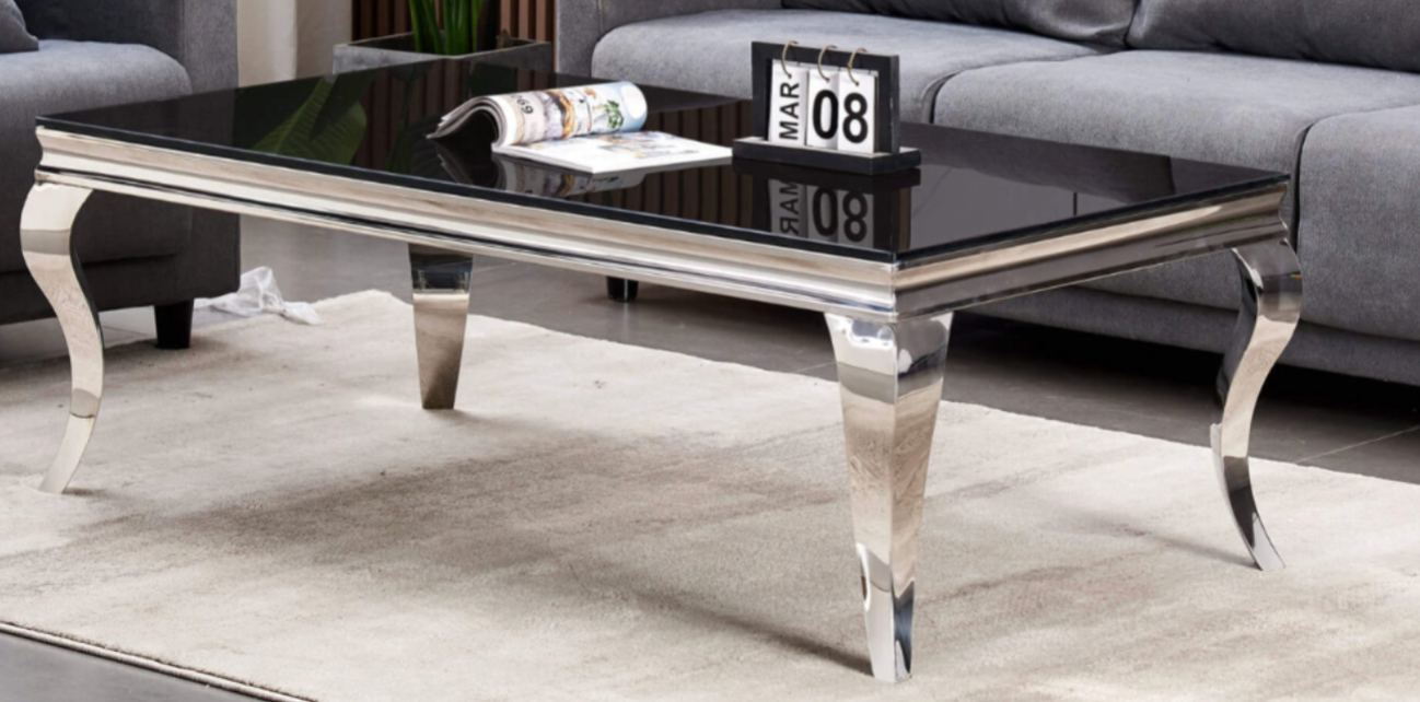Atlanta Coffee Table Black Glass & Silver Legs
