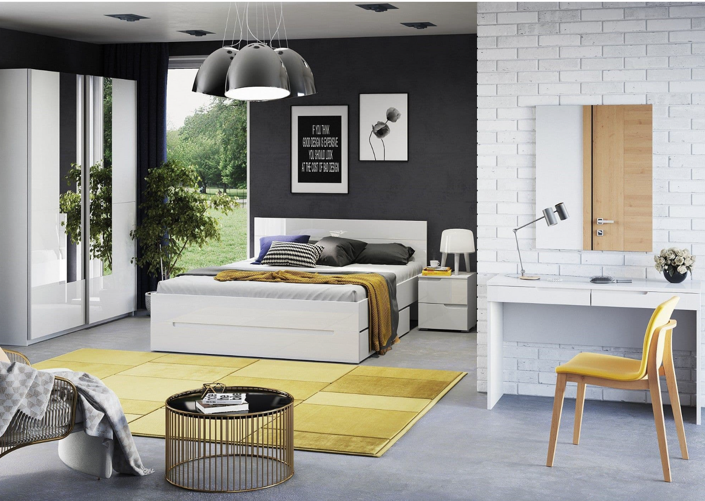 Santino White Gloss Slding Door Wardrobe With Mirrored Door