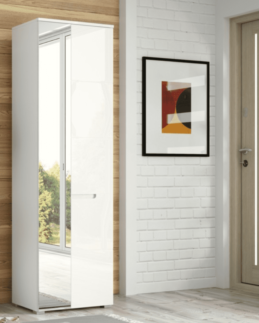 Santino White Gloss Slim Wardrobe with Mirrored Door