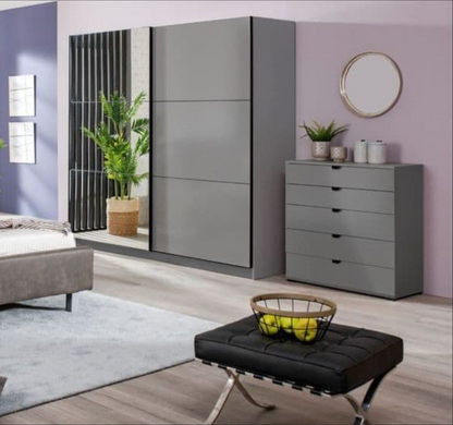 Valentina Grey 220cm Sliding Wardrobe with Mirror
