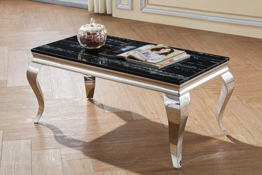 The Modern rectangular marble effect coffee table 100mm with Stainless Steel Base