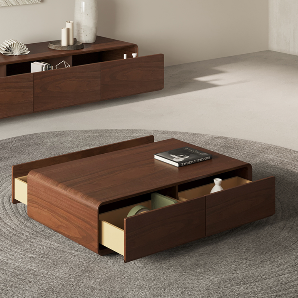 Modern Walnut Coffee Table with Storage – Model 191 | Silent Drawer|