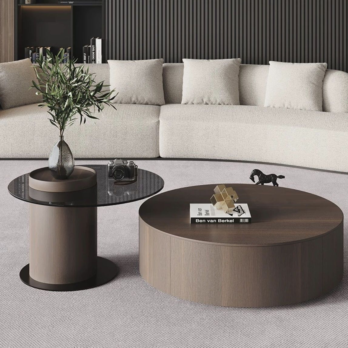Modern Coffee Table with Glass Top & Storage –Adjustable.