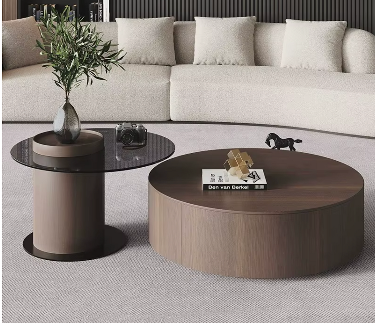 Modern Coffee Table with Glass Top & Storage –Adjustable.