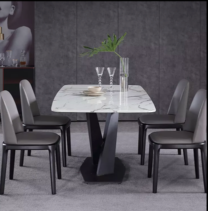 Modern Luxury Marble Dining Table – Rectangular Design with High-Quality Steel Base – Seats 6 to 8 People