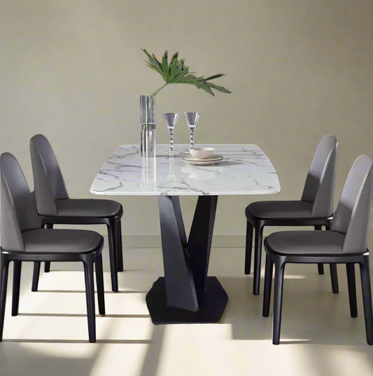 Modern Luxury Marble Dining Table – Rectangular Design with High-Quality Steel Base – Seats 6 to 8 People