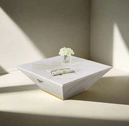 Luxury White Marble Coffee Table – Square Drum Trapezoid Design for Modern Living Rooms